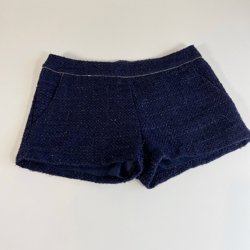 Monteau Womens Tweed Shorts Navy Blue Size M‎ Mid Rise Pockets Lined Pockets